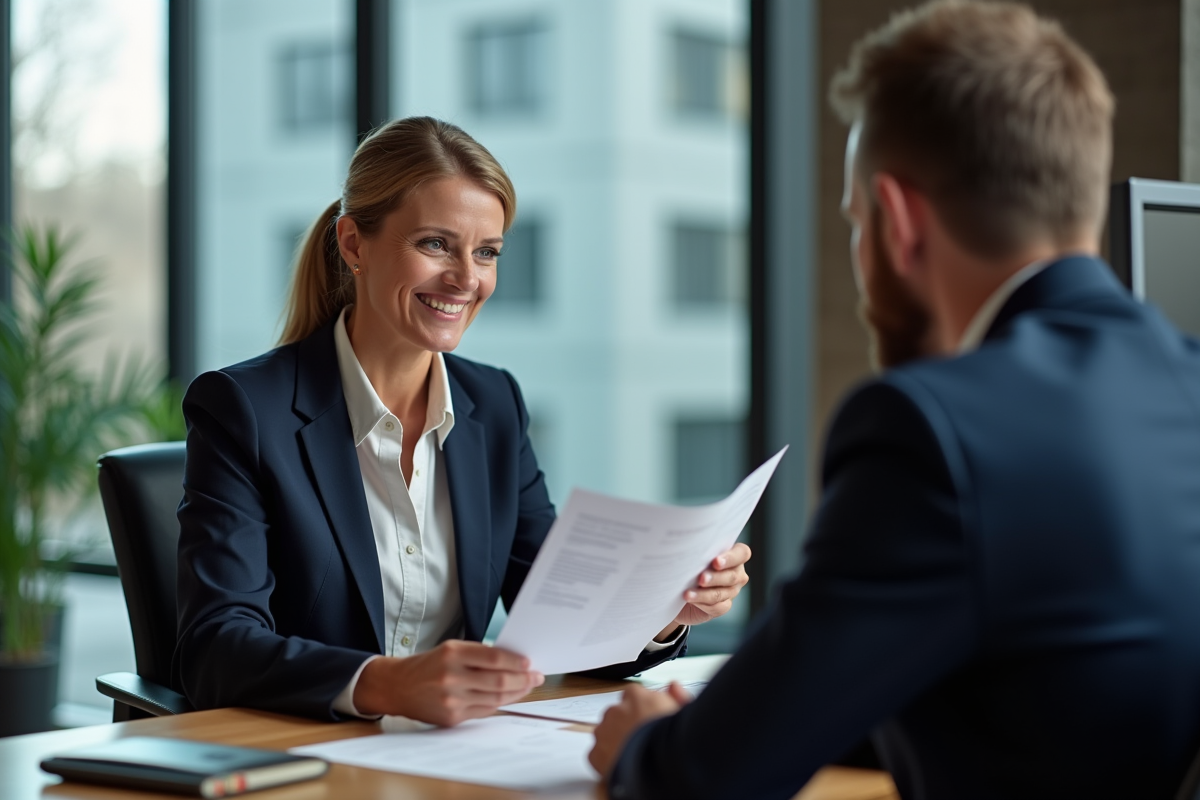 Conseillère financière expliquant un document à un couple
