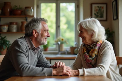 Couple français âgé dans une cuisine chaleureuse