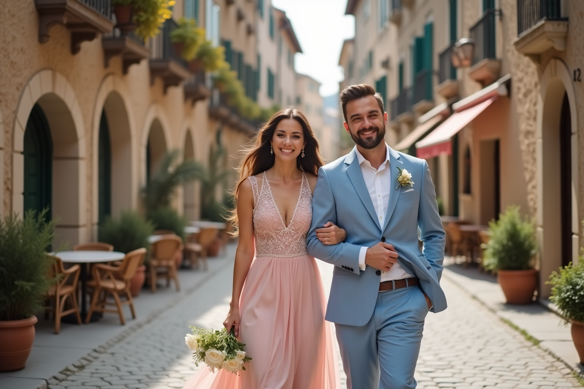 Jeune couple romantique dans une vieille ville européenne