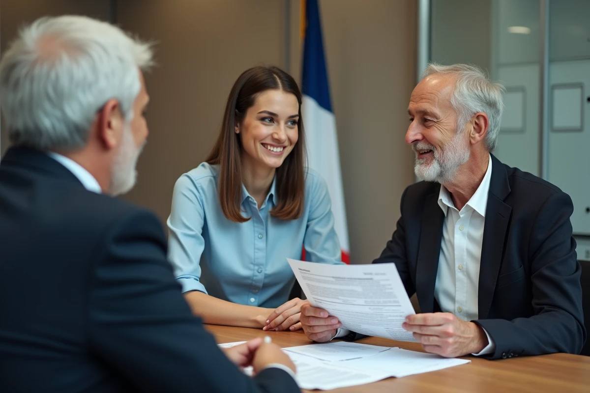 Jeune femme discutant avec un agent municipal dans un bureau