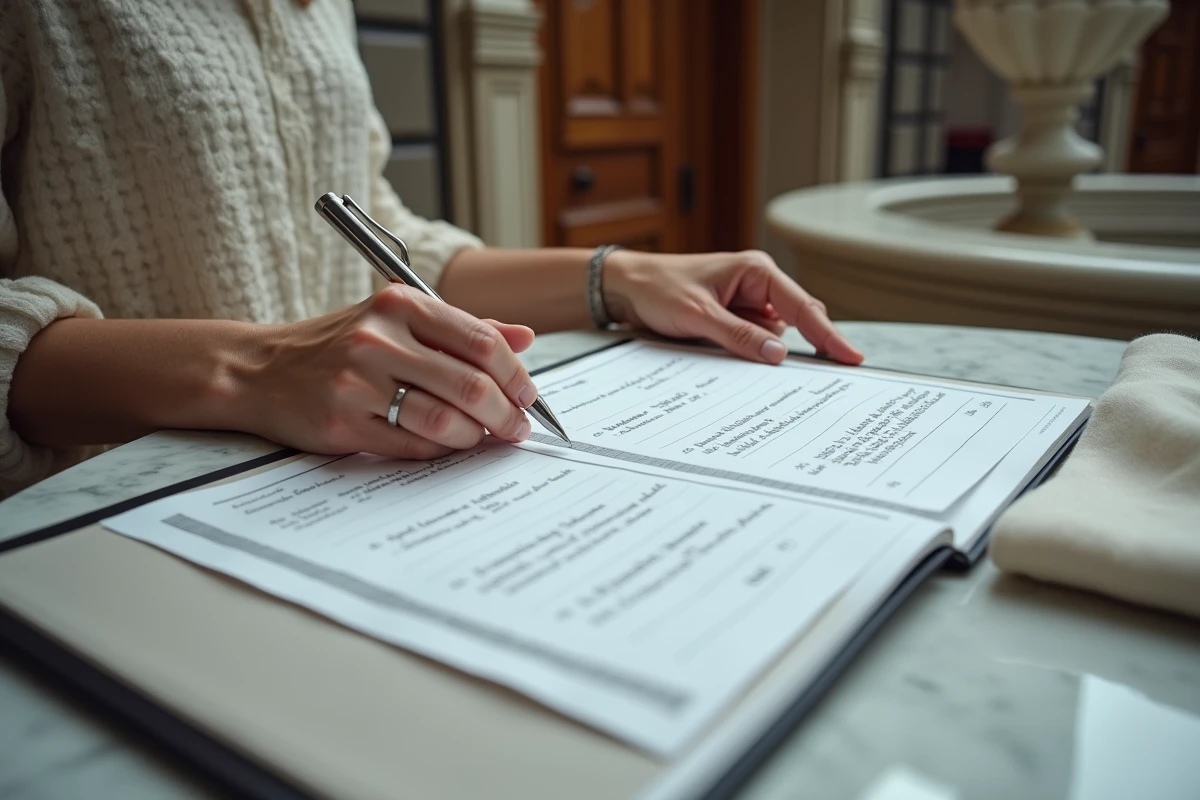 Détails des documents de mariage et stylo en gros plan