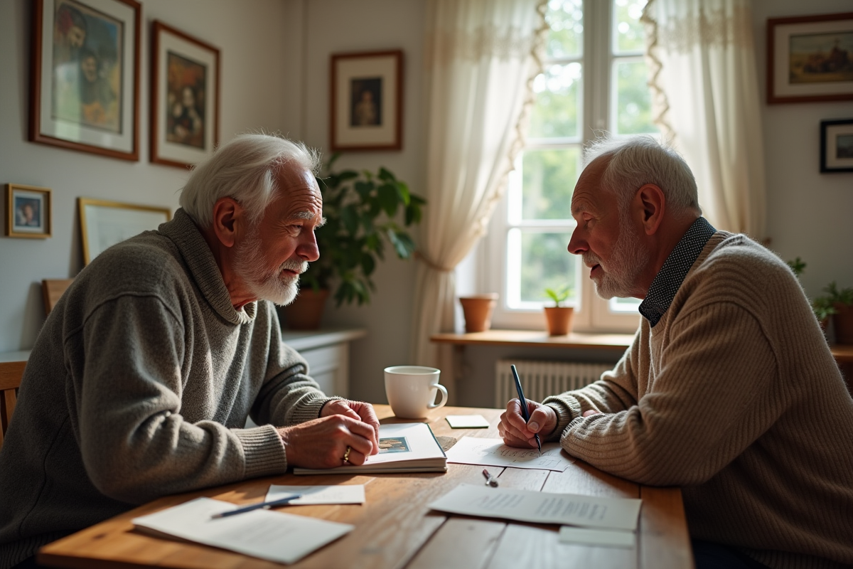 Deux hommes âgés discutant autour d