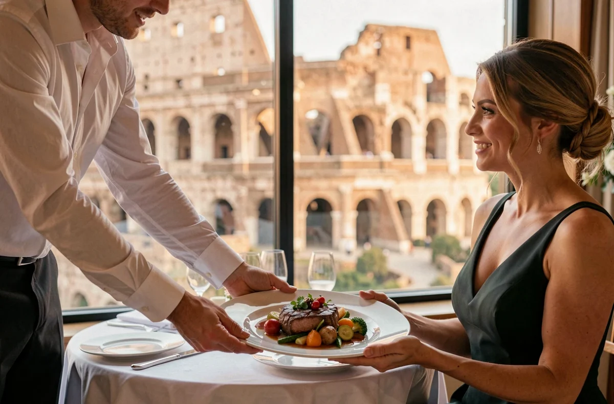 Plat gastronomique servi lors d'un mariage près des Arènes de Nîmes par À la Fourchette des Arènes, avec vue sur les arènes romaines