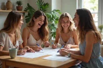 Femmes rieuses autour d'une table avec jeux de société
