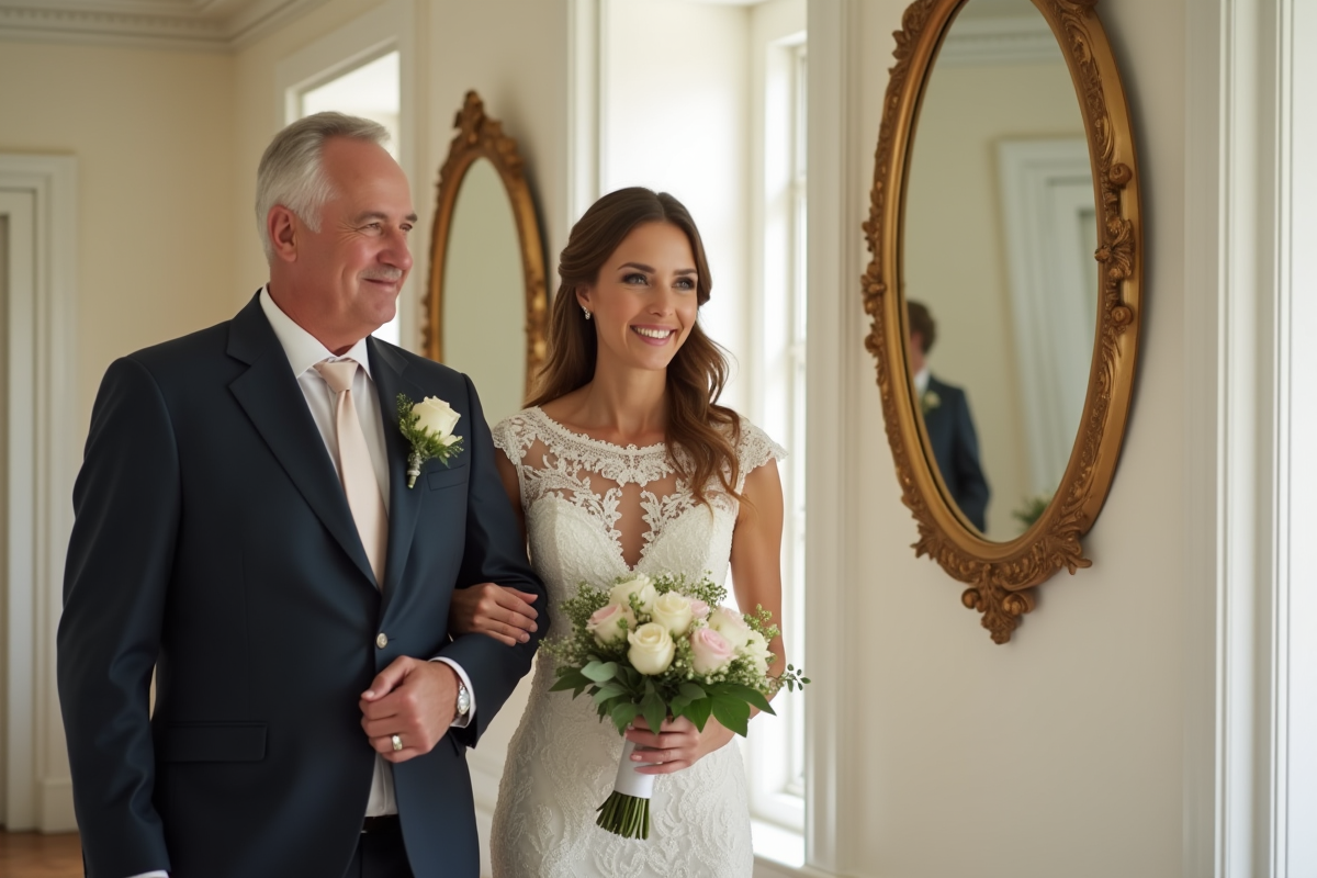 Famille souriante en préparation de la procession nuptiale à l