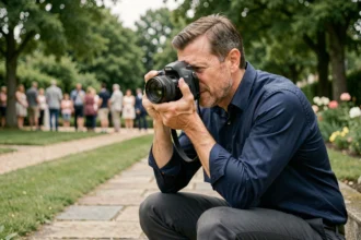 Photographe professionnel en action lors d'un événement en plein air à Franconville