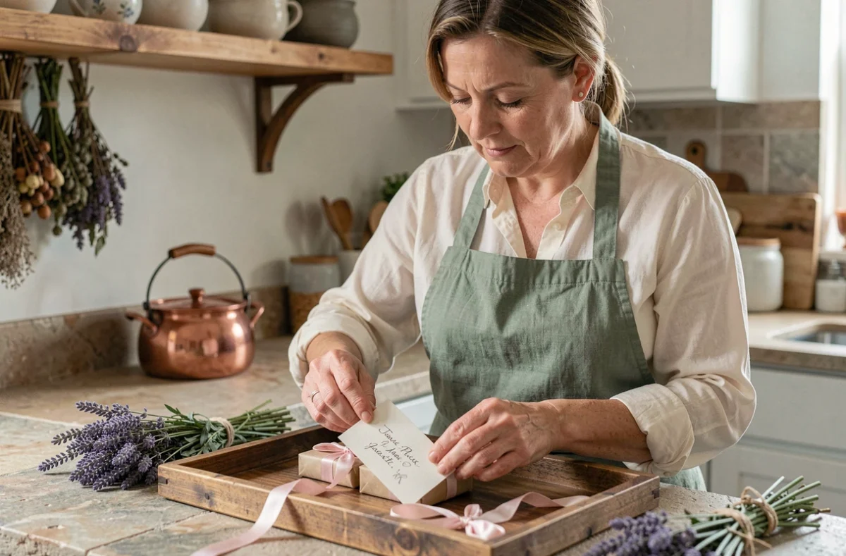 Femme préparant des petites attentions pour célébrer un anniversaire de mariage à la maison avec soin