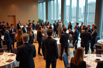 Groupe de professionnels lors d'un réseautage en conférence
