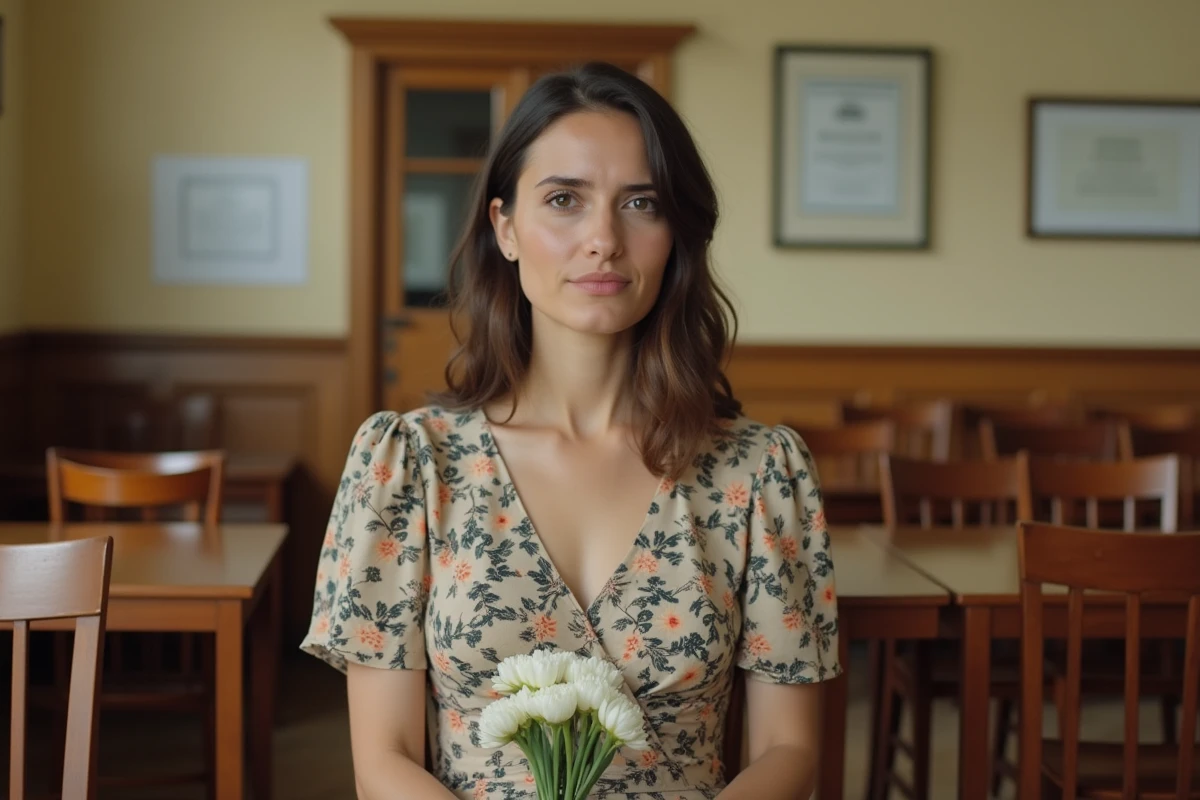 Femme portant une robe ASOS trop décontractée dans la salle d'attente d'une mairie, erreur de style pour un mariage civil